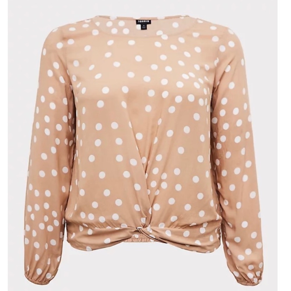 TAN POLKA DOT CHALLIS TWIST FRONT CROP TOP
